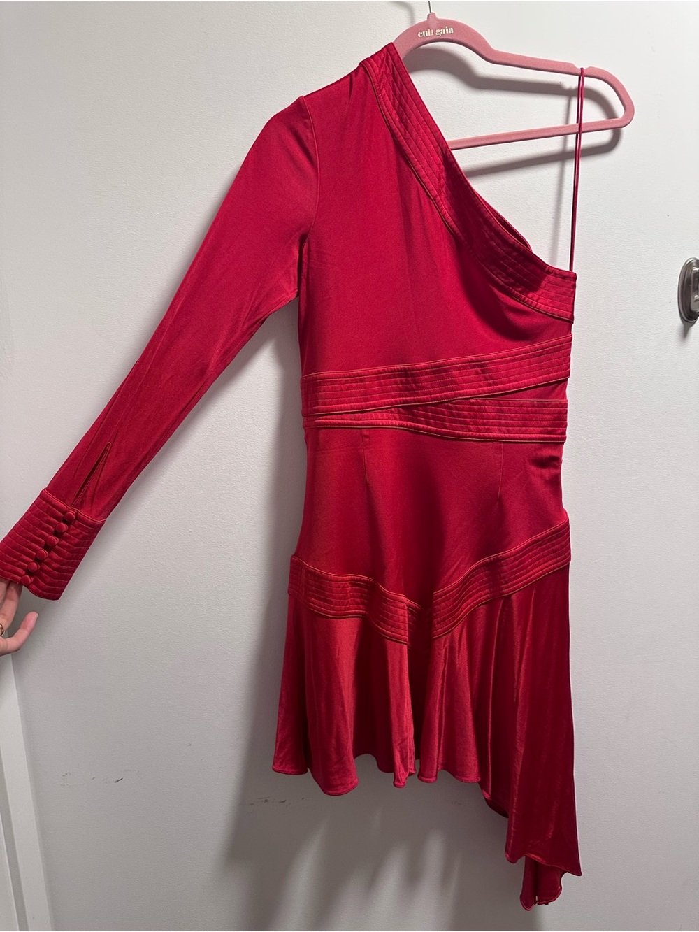 Asymmetrical One-Shoulder Alexis Red Dress with Long Sleeve